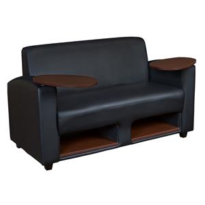 Scranton & Co Tablet Arm Loveseat with Storage Shelf in Black and Java