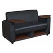 Scranton & Co Tablet Arm Loveseat with Storage Shelf in Black and Java