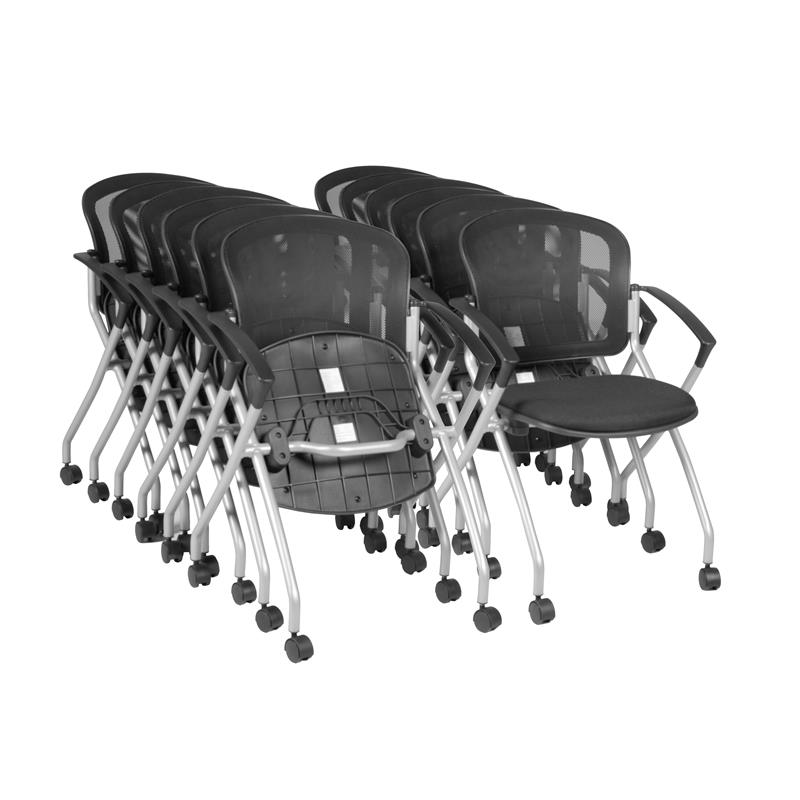 Scranton & Co 12 Pack Flip-Seat Mesh Back Nesting Chairs on Casters