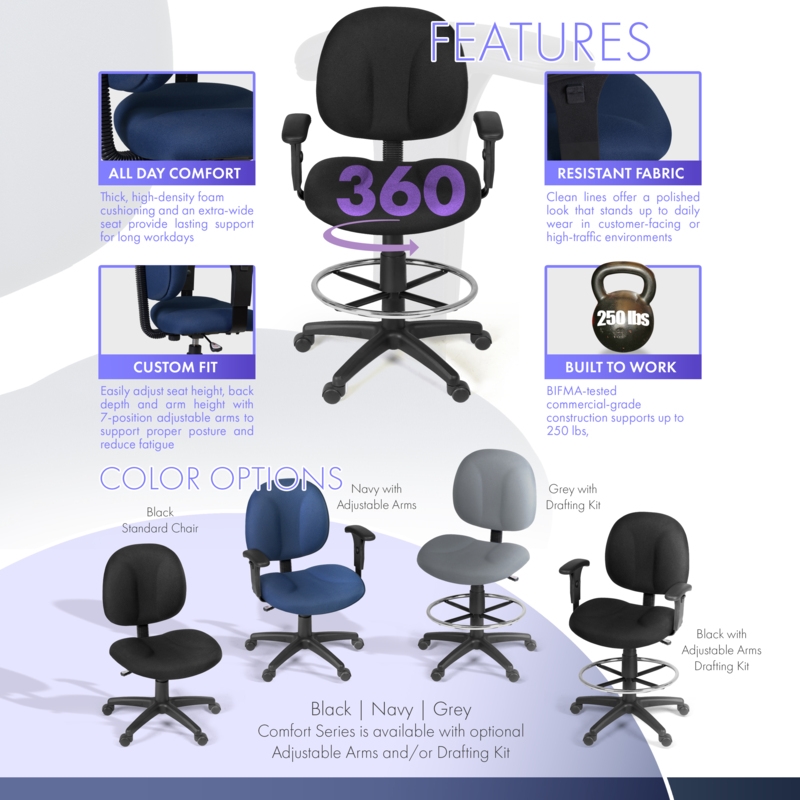 Scranton & Co Swivel Fabric Task Chair with Drafting Kit in Black