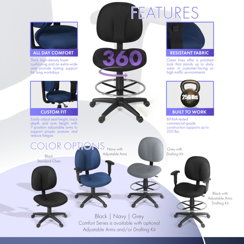 Scranton & Co Swivel Fabric Computer Task Chair with Drafting Kit in Black