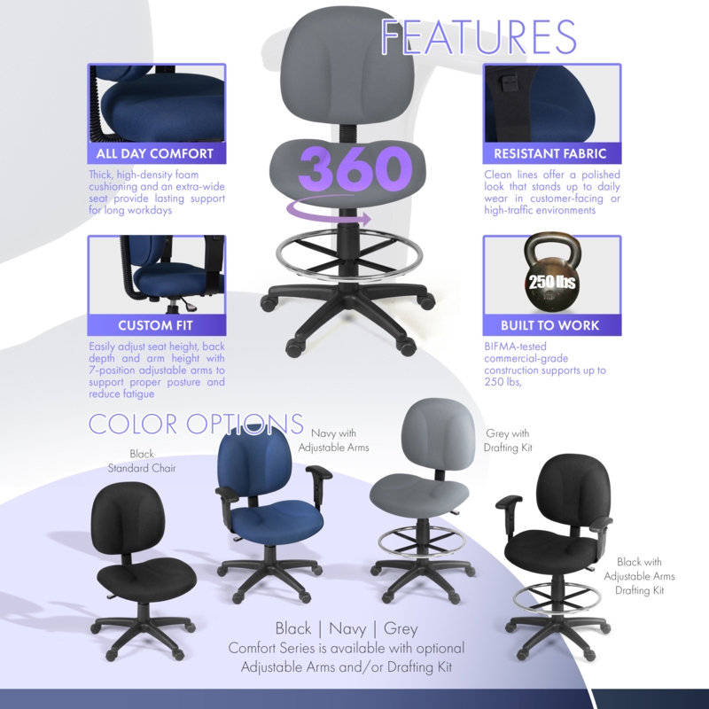 Scranton & Co Swivel Fabric Computer Task Chair with Drafting Kit in Gray