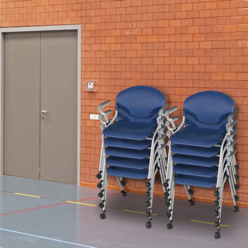 Scranton & Co 11 Pack Mobile Classroom Arm Stack Chairs in Navy Blue