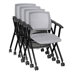 Scranton & Co 4 Pack High Back Mesh Nesting Chairs with Padded Seat in Gray