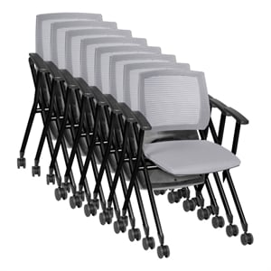 Scranton & Co 8 Pack High Back Mesh Nesting Chairs with Padded Seat in Gray