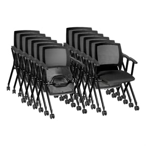 Scranton & Co 12 Pack High Back Padded Seat Mesh Nesting Chairs in Black