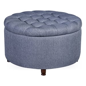 Scranton & Co 28&quot Large Round Pintucked Storage Ottoman in Powder Blue