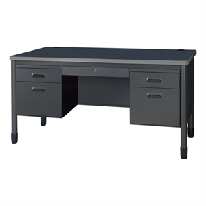 Scranton & Co 60 x 30&quot Steel Teacher's Desk with Locking Drawer in Gray