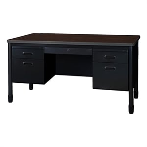Scranton & Co 60 x 30&quot Steel Teacher's Desk with Walnut Top and Black Base