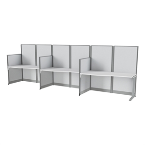 Scranton & Co 63 x 129&quot 3 Person In-Line Cubicle Workstation in Pure White
