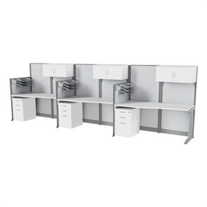 Scranton & Co 63 x 129&quot 3 Person In-Line Workstation with Storage in White