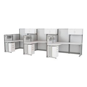 Scranton & Co 63 x 193&quot 3 Person L-Desk with Storage in Pure White Finish
