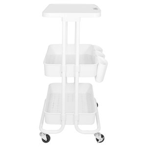 Scranton & Co 2-Tier Plastic Rolling Trolley with Tabletop in White