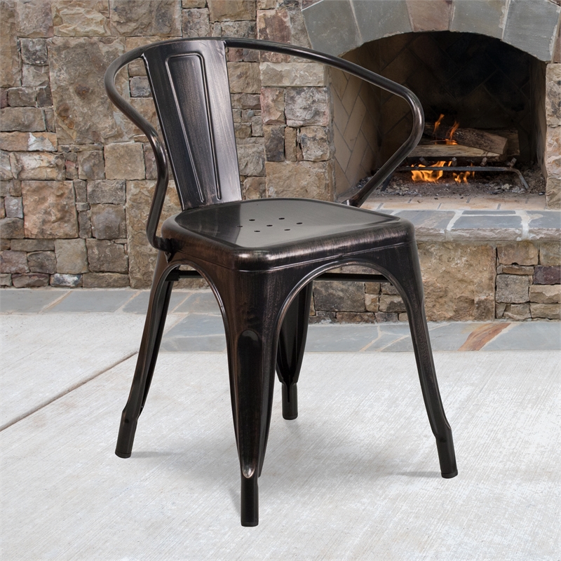 Scranton & Co Stackable Dining Arm Chair in Black and Antique Gold