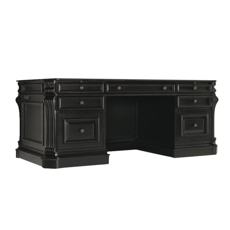 Scranton & Co 7 Drawer Executive Desk with Scroll Accents and Leather Top