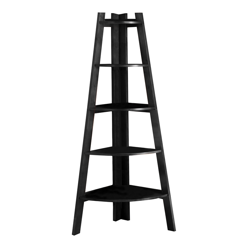 Scranton & Co Contemporary Wood 5-Shelf Corner Bookcase in Black Finish