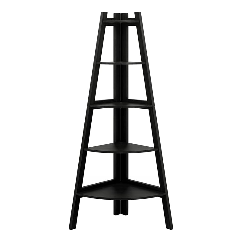 Scranton & Co Contemporary Wood 5-Shelf Corner Bookcase in Black Finish