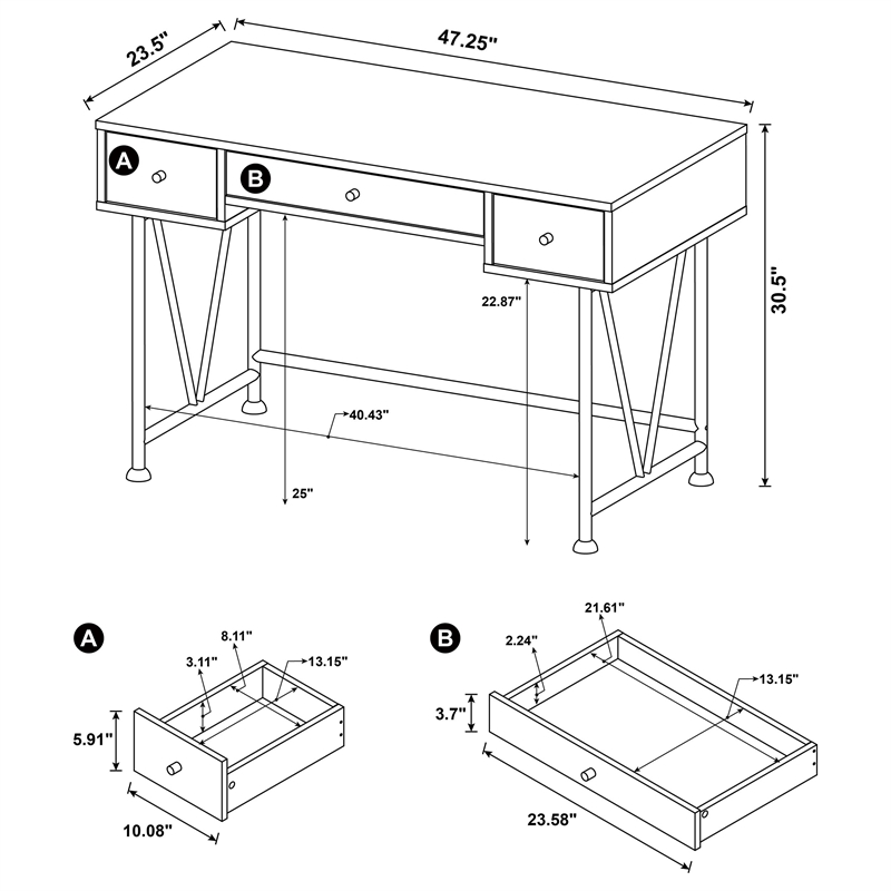 Scranton & Co 47-Inch 3-Drawer Wood Writing Desk in Rustic Nutmeg