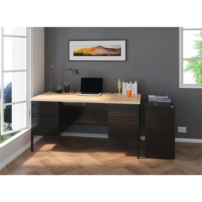 Scranton & Co 23-in Deep Mobile Metal 3-Drawer Pedestal File Black