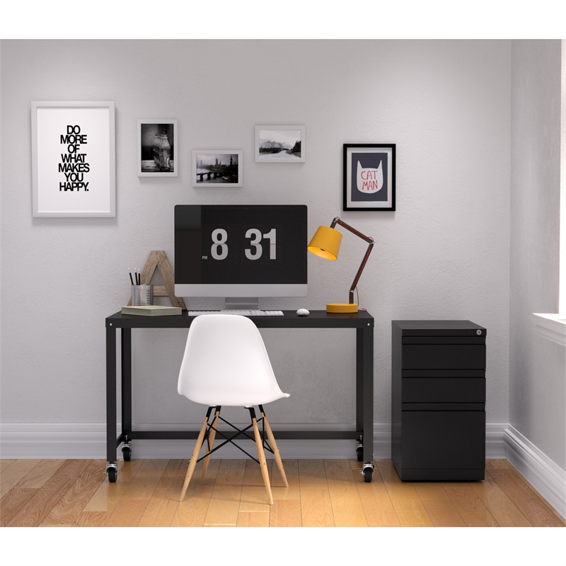Scranton & Co 23-in Deep Mobile Metal 3-Drawer Pedestal File Black