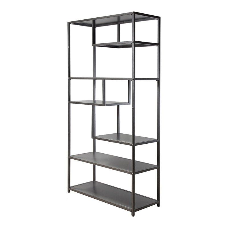 Scranton & Co Powder Coated Gray 6-Shelf Industrial Metal Bookcase