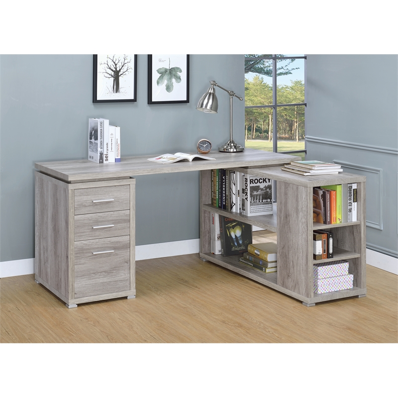 Scranton & Co L-Shape Computer Desk with File Storage in Gray Driftwood
