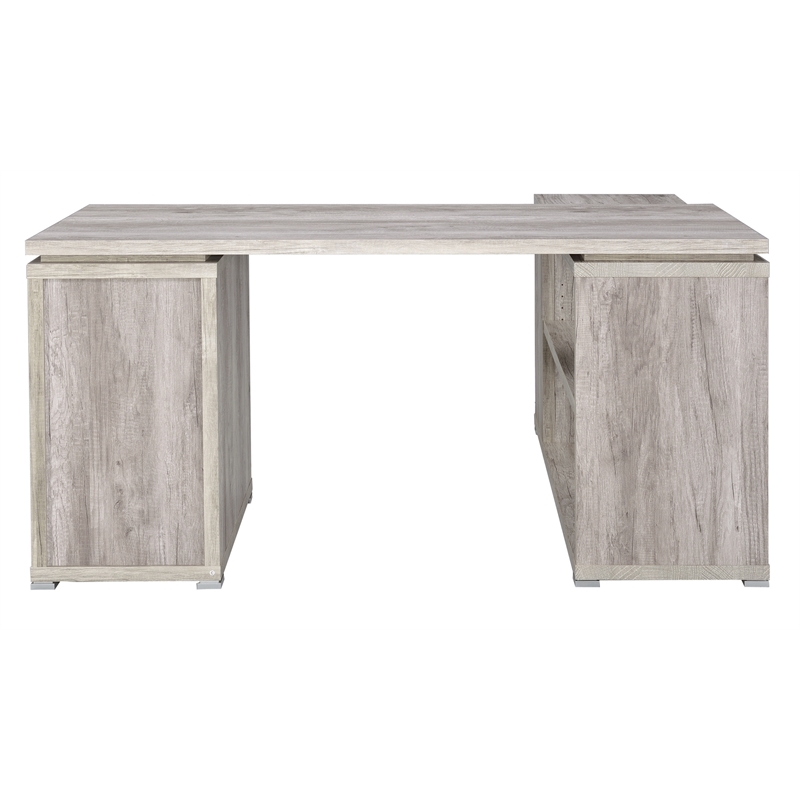 Scranton & Co L-Shape Computer Desk with File Storage in Gray Driftwood