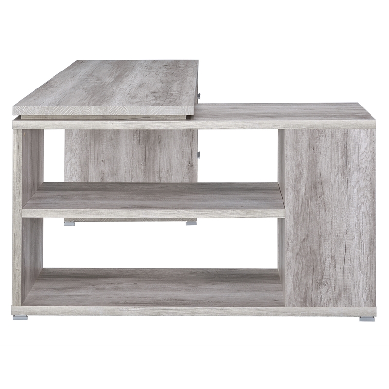 Scranton & Co L-Shape Computer Desk with File Storage in Gray Driftwood