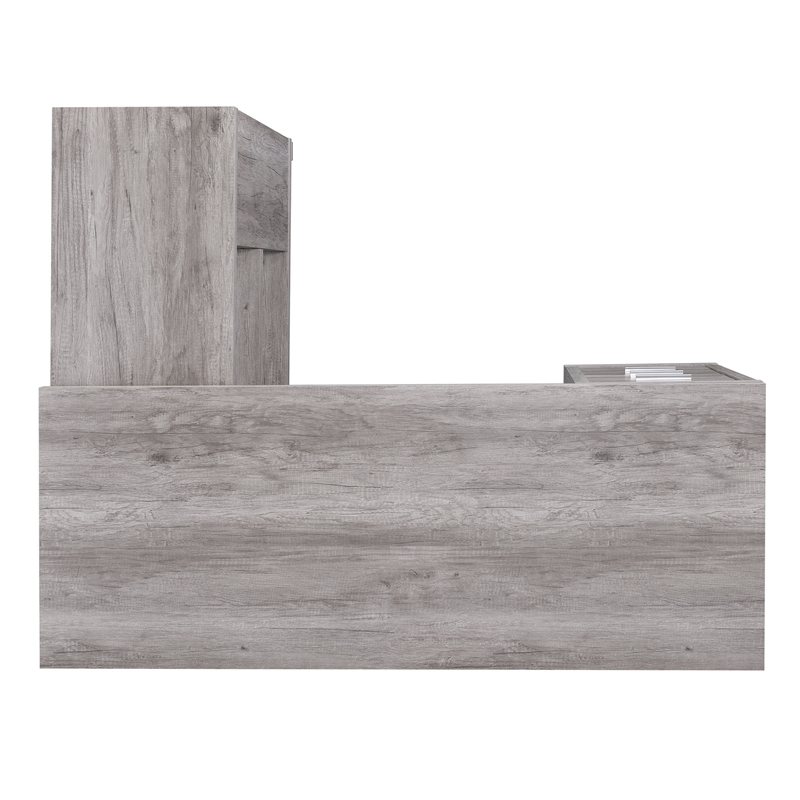 Scranton & Co L-Shape Computer Desk with File Storage in Gray Driftwood