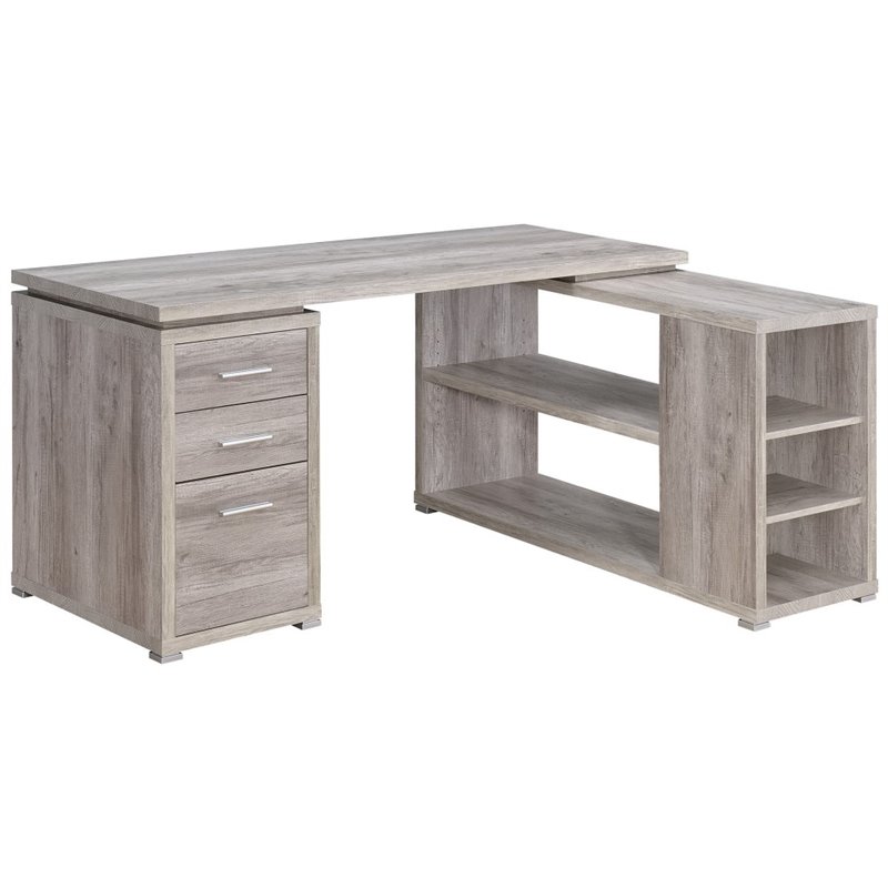 Scranton & Co L-Shape Computer Desk with File Storage in Gray Driftwood