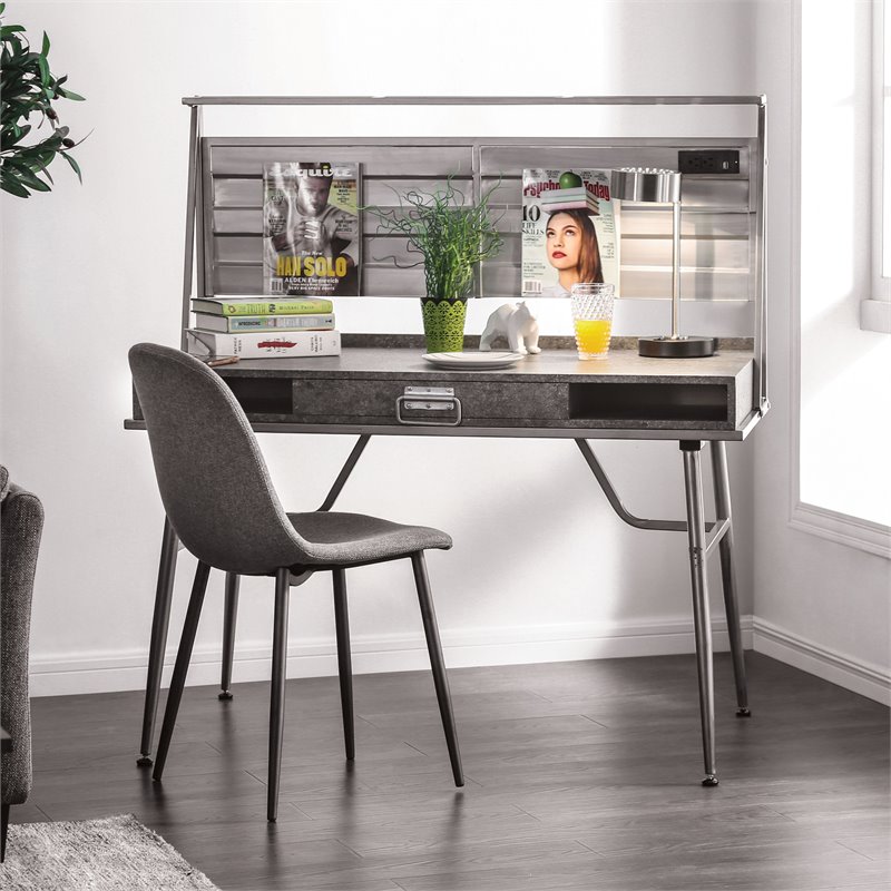 Scranton & Co Industrial Metal 2-Shelf Desk with USB in Silver