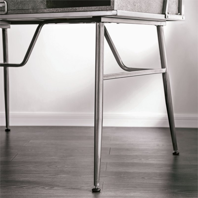 Scranton & Co Industrial Metal 2-Shelf Desk with USB in Silver