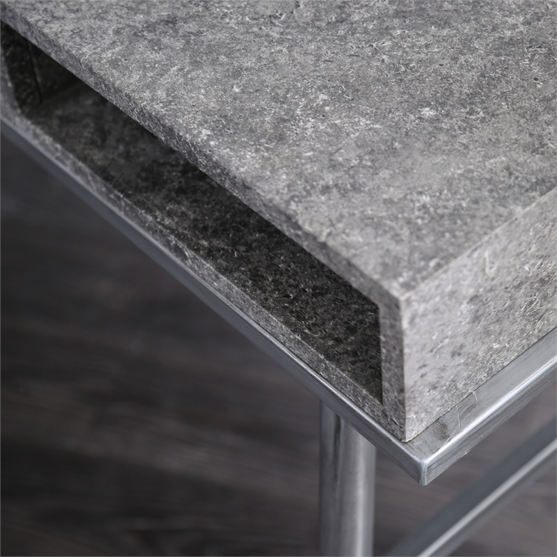 Scranton & Co Industrial Metal 2-Shelf Desk with USB in Silver