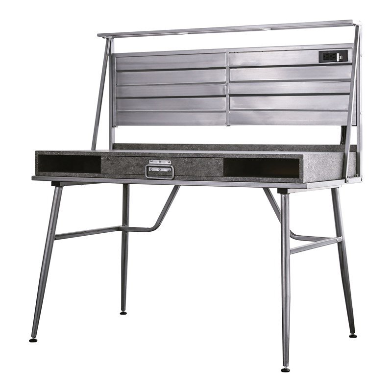 Scranton & Co Industrial Metal 2-Shelf Desk with USB in Silver