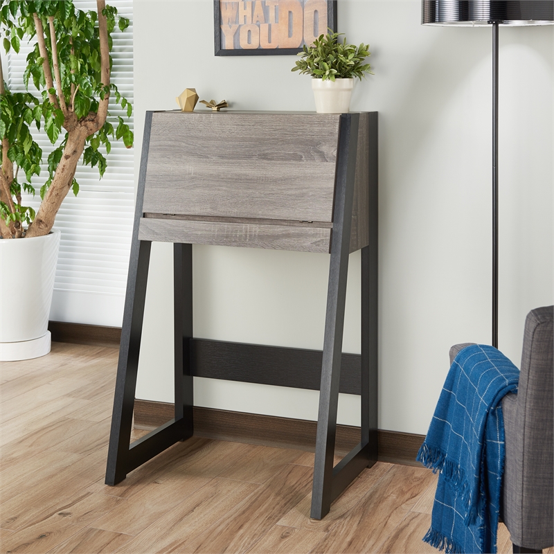 Scranton & Co Farmhouse Fold Down Wood Desk in Distressed Gray/Black