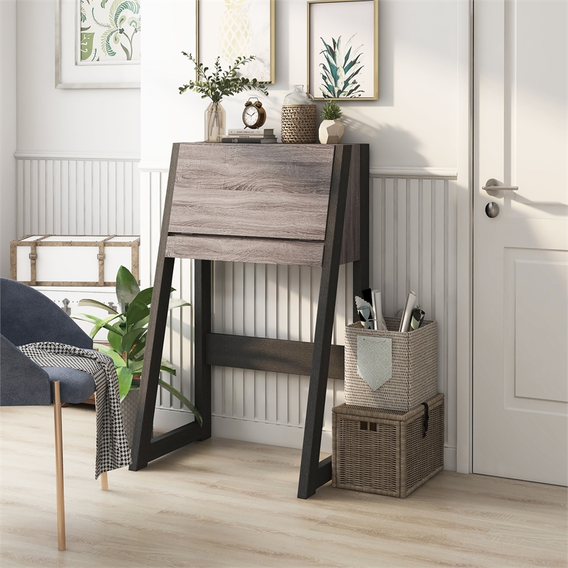 Scranton & Co Farmhouse Fold Down Wood Desk in Distressed Gray/Black