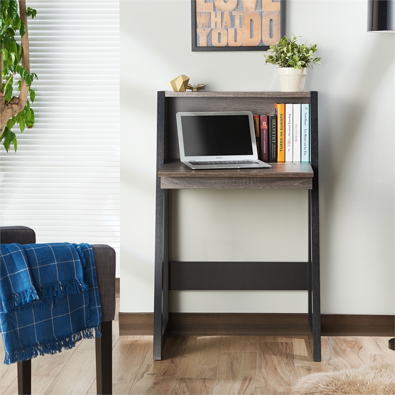 Scranton & Co Farmhouse Fold Down Wood Desk in Distressed Gray/Black