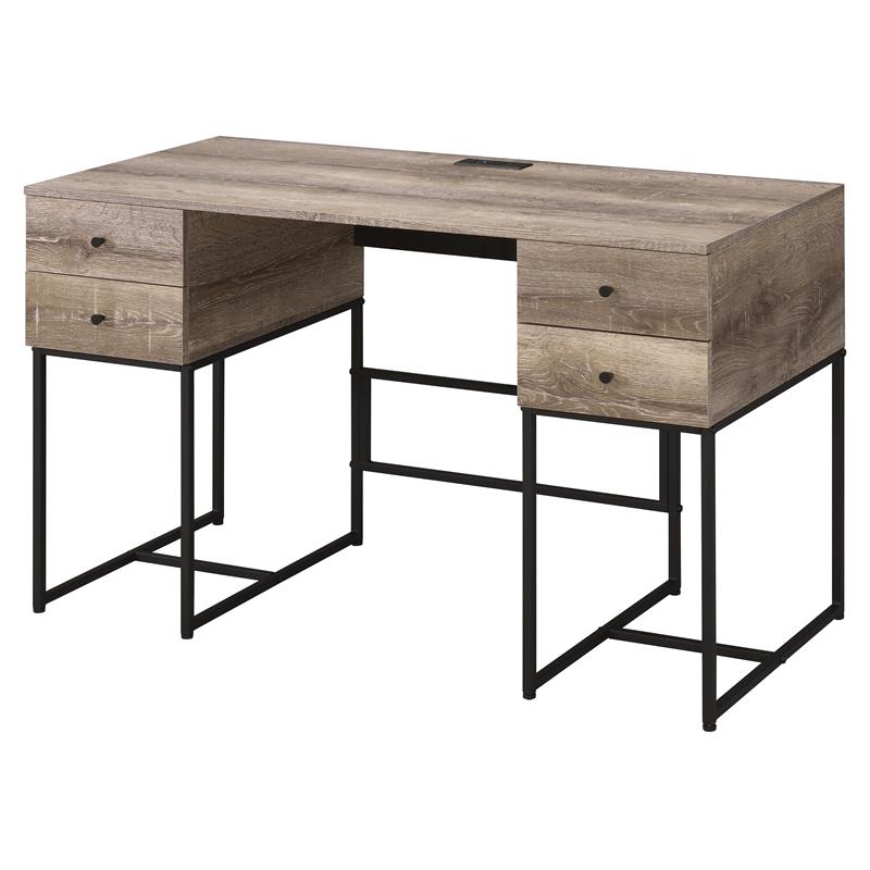 Scranton & Co 4-Drawer Wood Desk with USB Charging Dock Black Oak