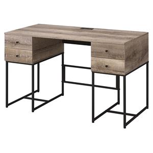 Scranton & Co 4-Drawer Wood Desk with USB Charging Dock Black Oak