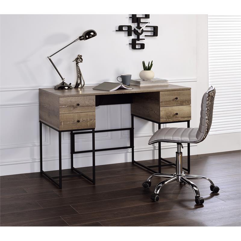 Scranton & Co 4-Drawer Wood Desk with USB Charging Dock Black Oak