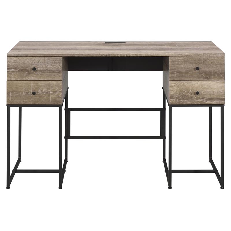 Scranton & Co 4-Drawer Wood Desk with USB Charging Dock Black Oak