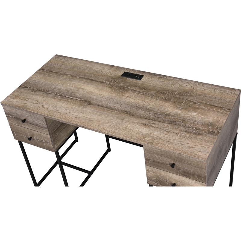 Scranton & Co 4-Drawer Wood Desk with USB Charging Dock Black Oak