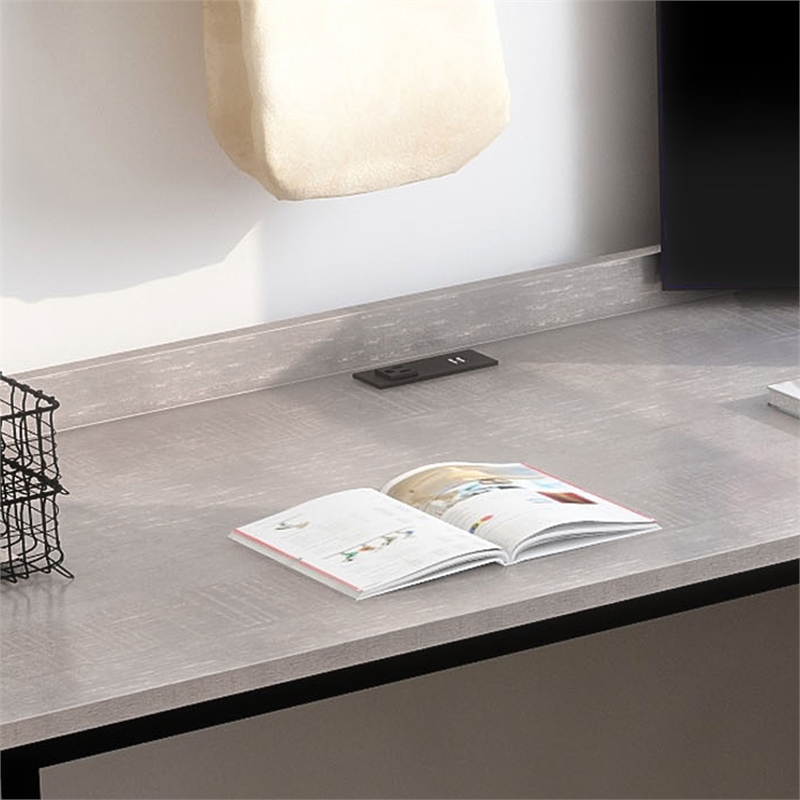 Scranton & Co Modern Wood Corner Computer Desk with USB in Grey