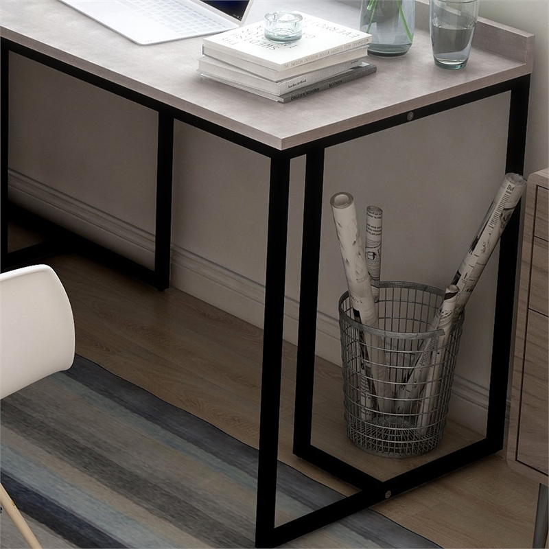 Scranton & Co Modern Wood Corner Computer Desk with USB in Grey