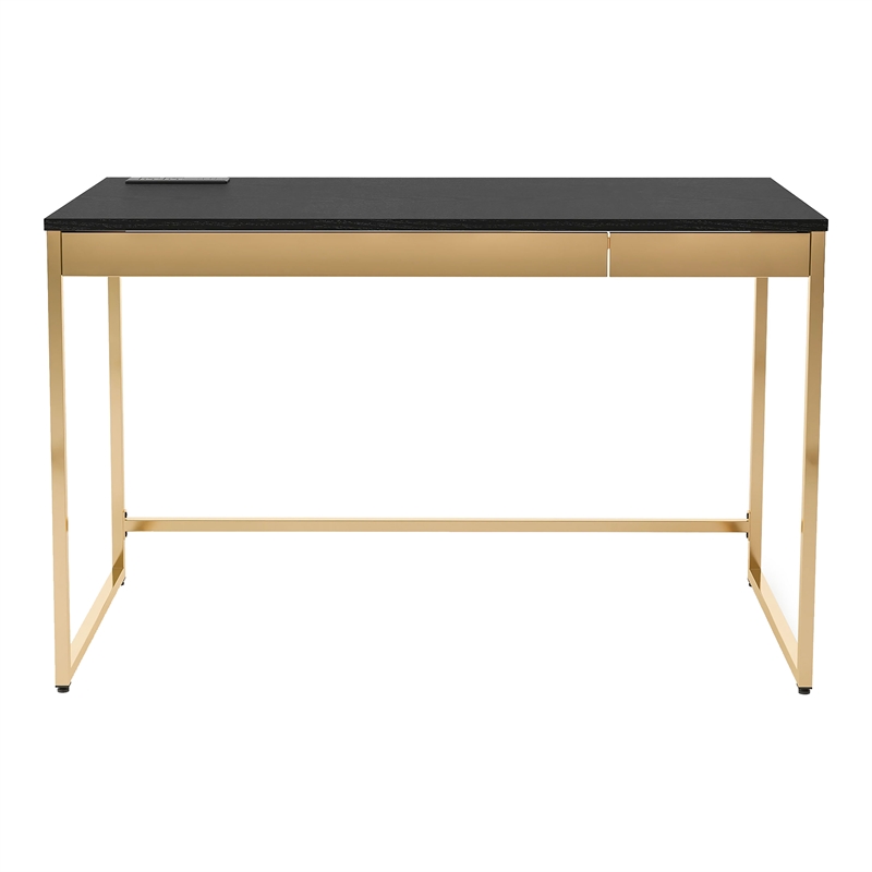 Scranton & Co Metal Writing Desk with USB Port and Storage in Black