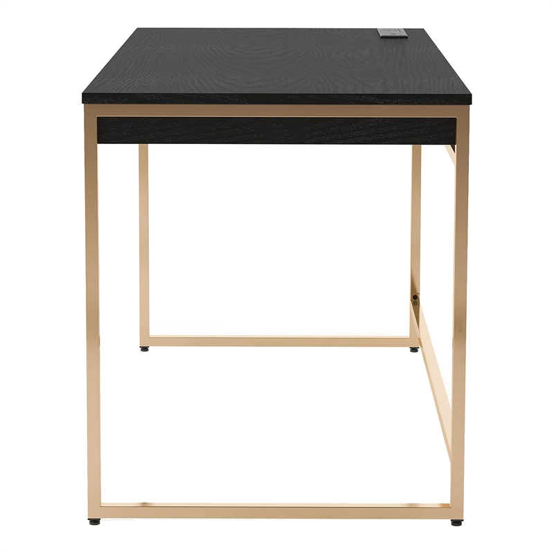 Scranton & Co Metal Writing Desk with USB Port and Storage in Black