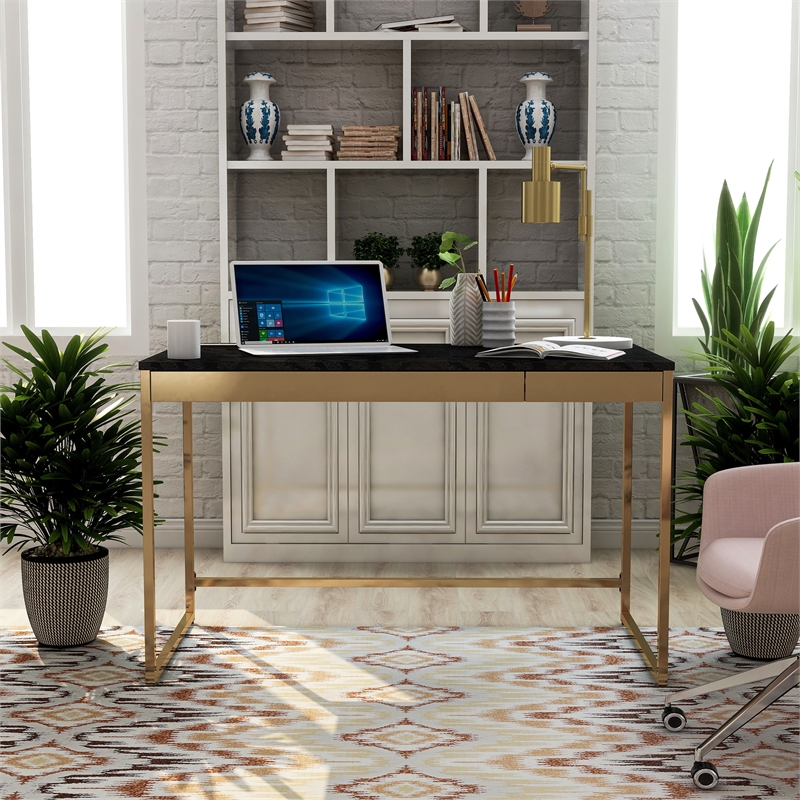 Scranton & Co Metal Writing Desk with USB Port and Storage in Black