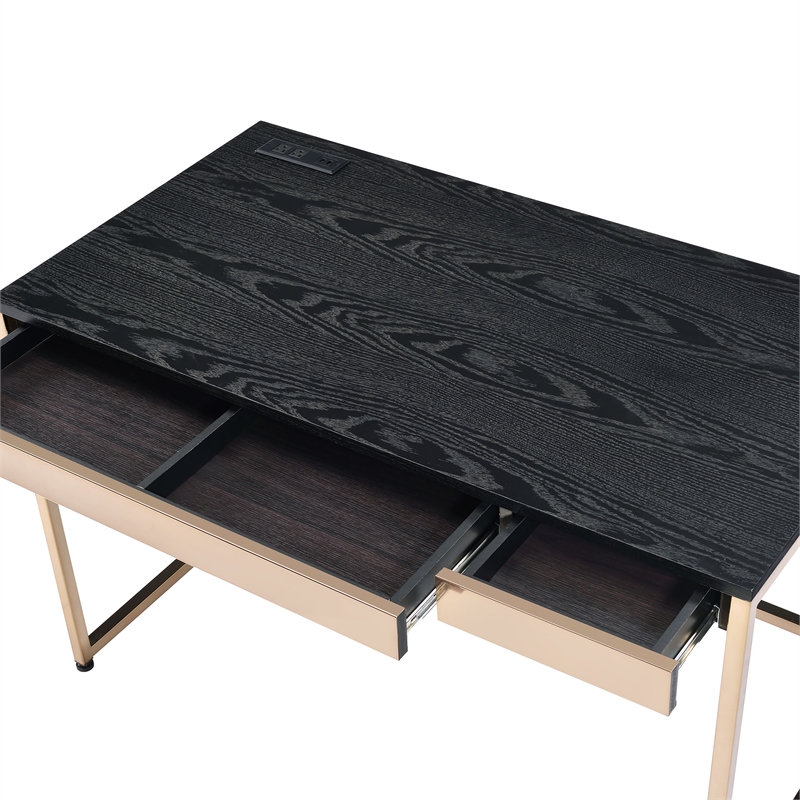 Scranton & Co Metal Writing Desk with USB Port and Storage in Black