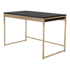 Scranton & Co Metal Writing Desk with USB Port and Storage in Black