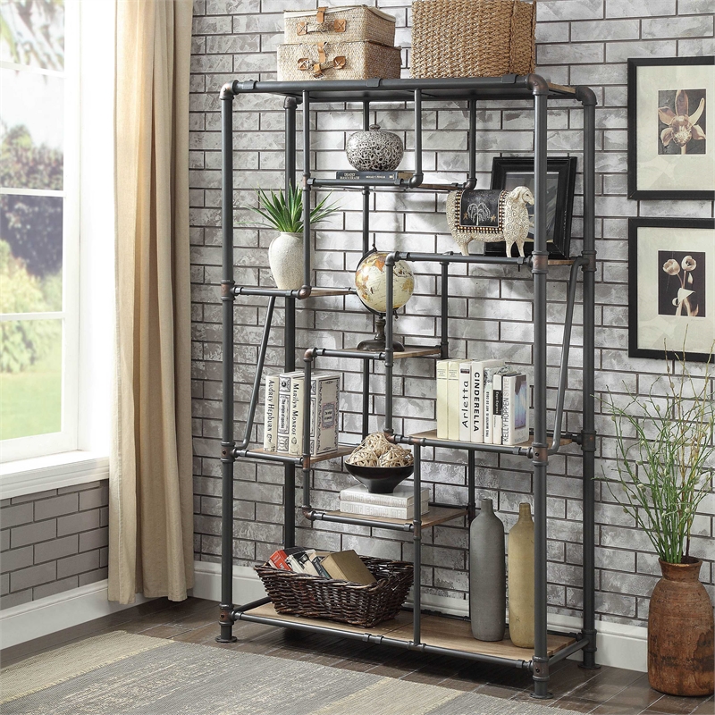 Scranton & Co Industrial Metal 8-Shelf Bookcase in Sand Black